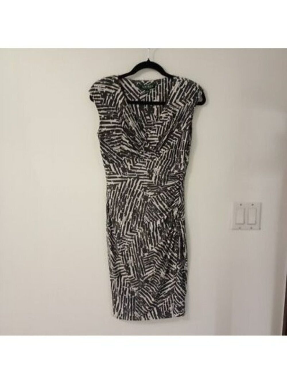 Lauren Ralph Lauren Midi Dress Abstract Print Size 4 Womens Gray & White